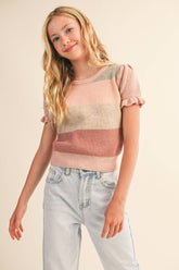 TWEEN KIDS GIRLS PUFF SLEEVE CROPPED SWEATER (7-14)